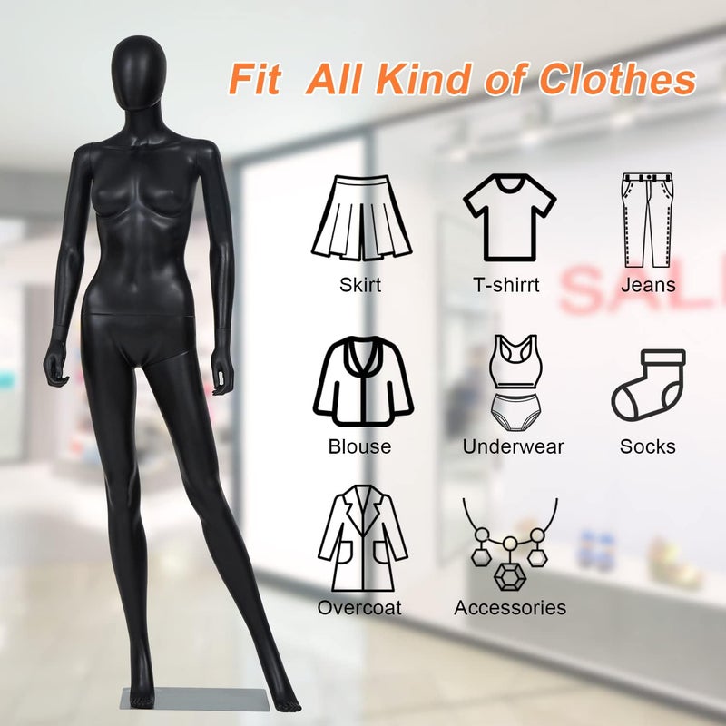 JSUN7 Mannequin Female Realistic Stand Full Body Dress Form Display Manikin Torso for Clothing Store Tailor Shop, Black - Image 5
